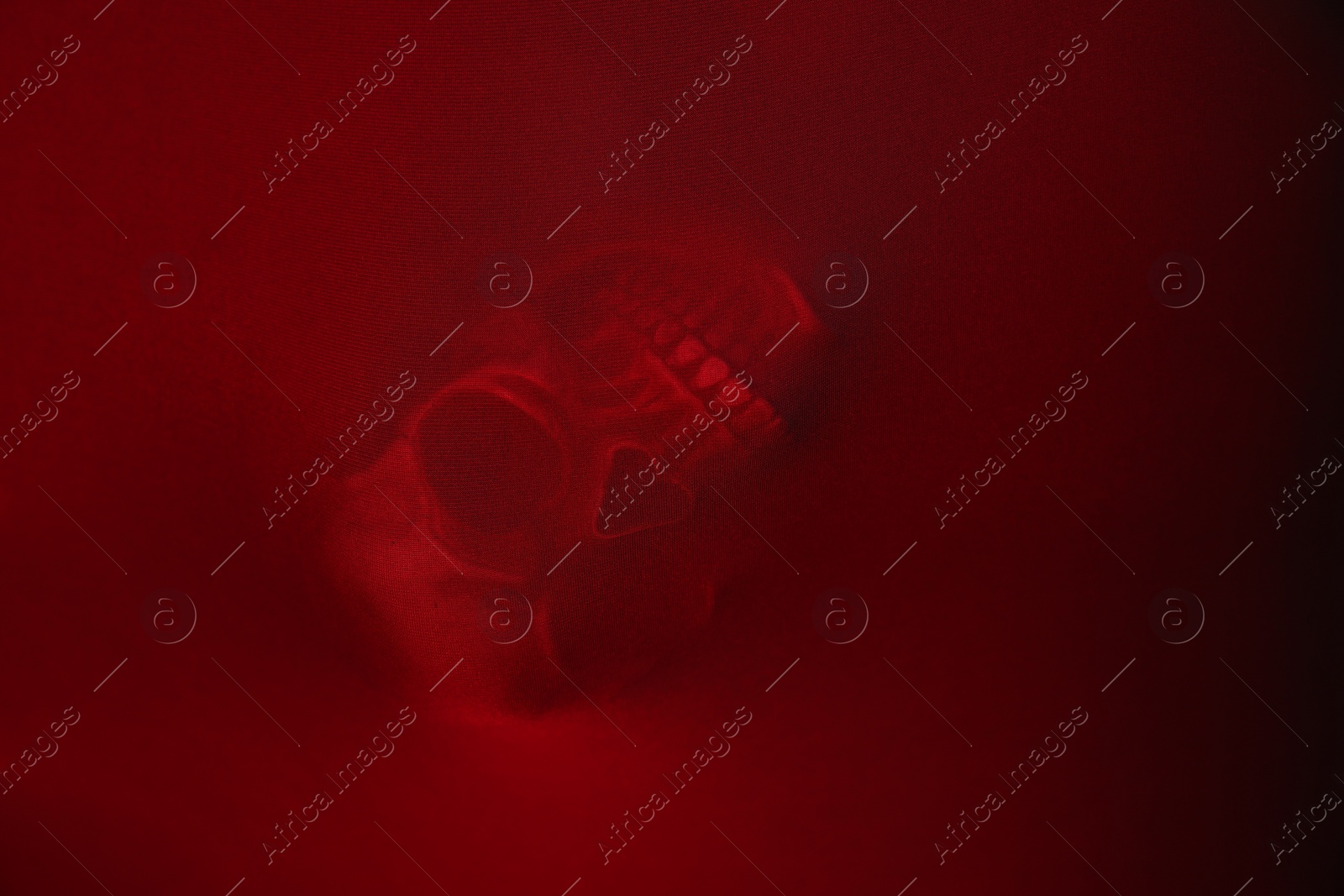 Photo of Silhouette of creepy ghost with skull behind red cloth