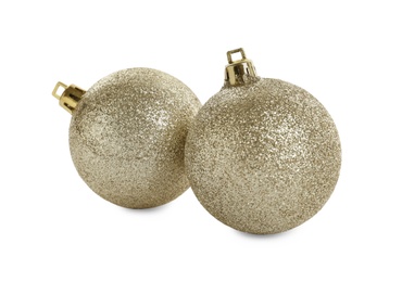 Beautiful shiny Christmas balls on white background