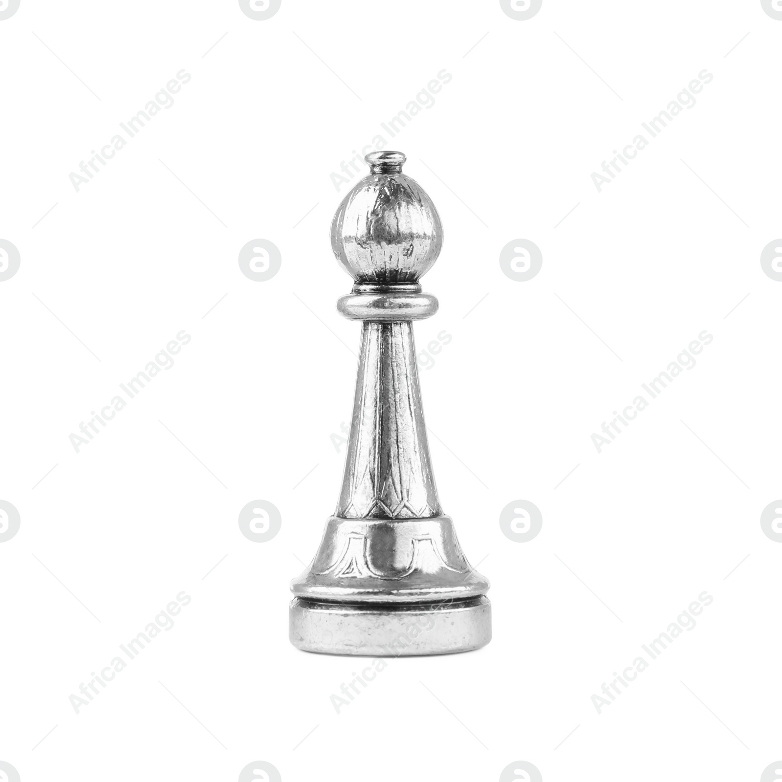 Photo of Silver bishop isolated on white. Chess piece