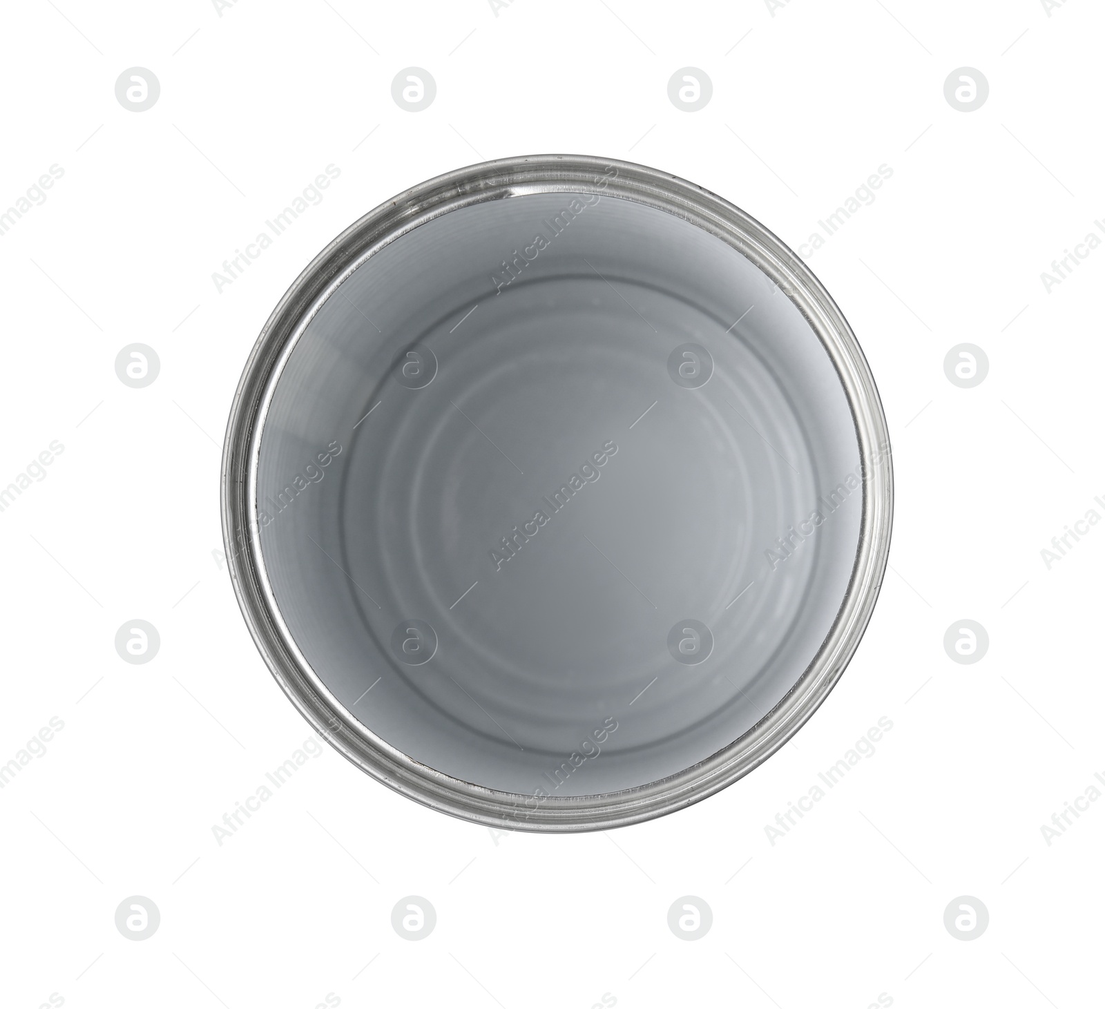 Photo of One open tin can isolated on white, top view