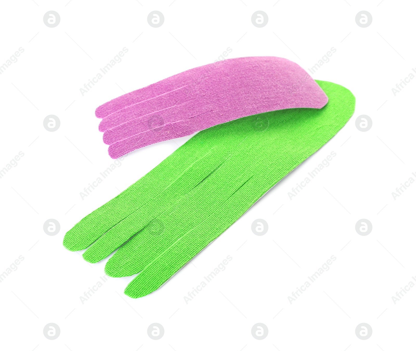 Photo of Bright kinesio tape pieces on white background