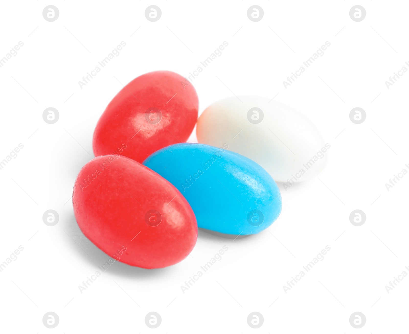 Photo of Delicious colorful jelly beans isolated on white