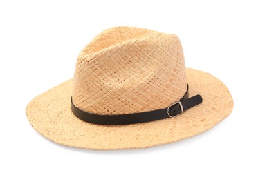 One stylish straw hat isolated on white