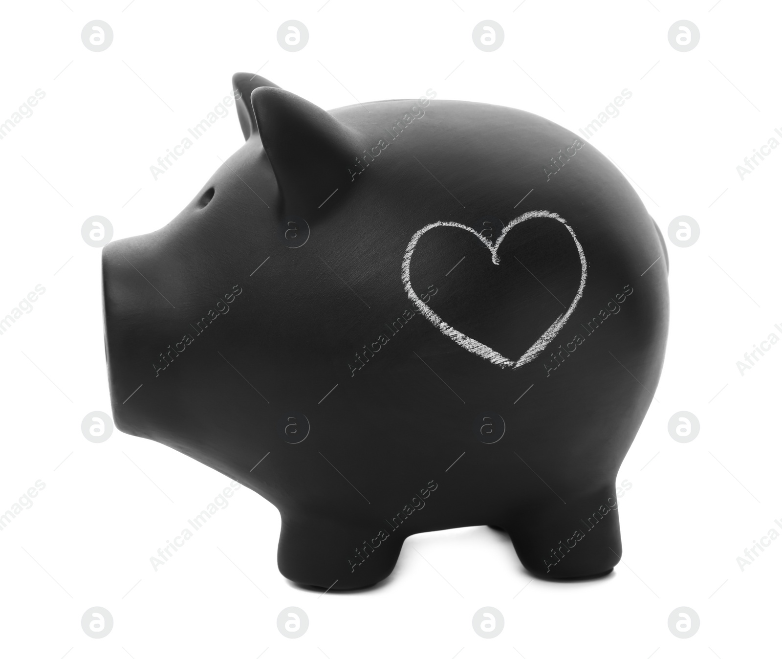 Photo of Black piggy bank with heart on white background