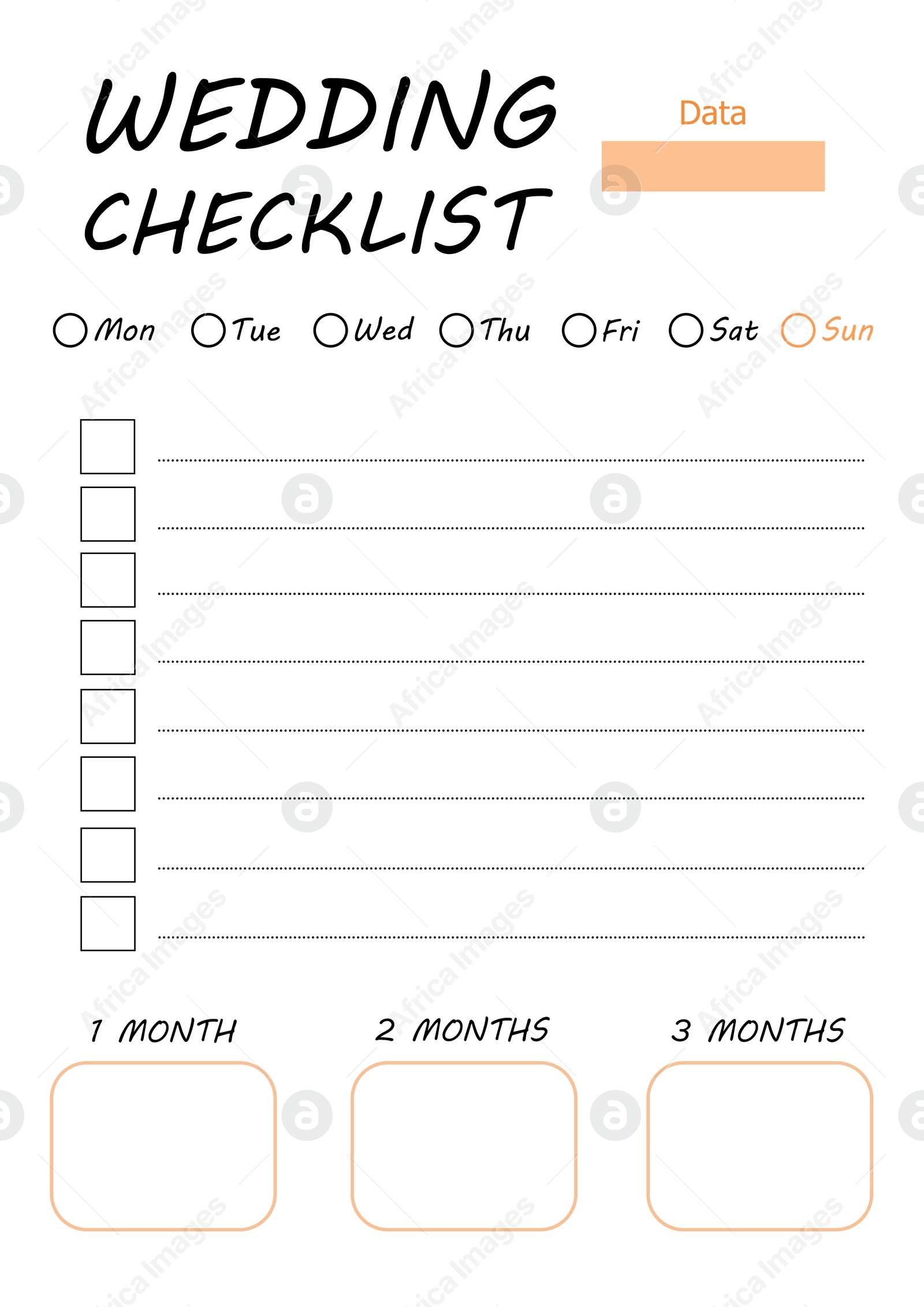 Illustration of Wedding checklist. Empty planner for party organization, illustration