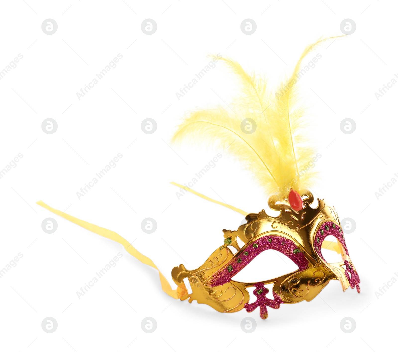 Photo of Beautiful carnival mask with feathers isolated on white