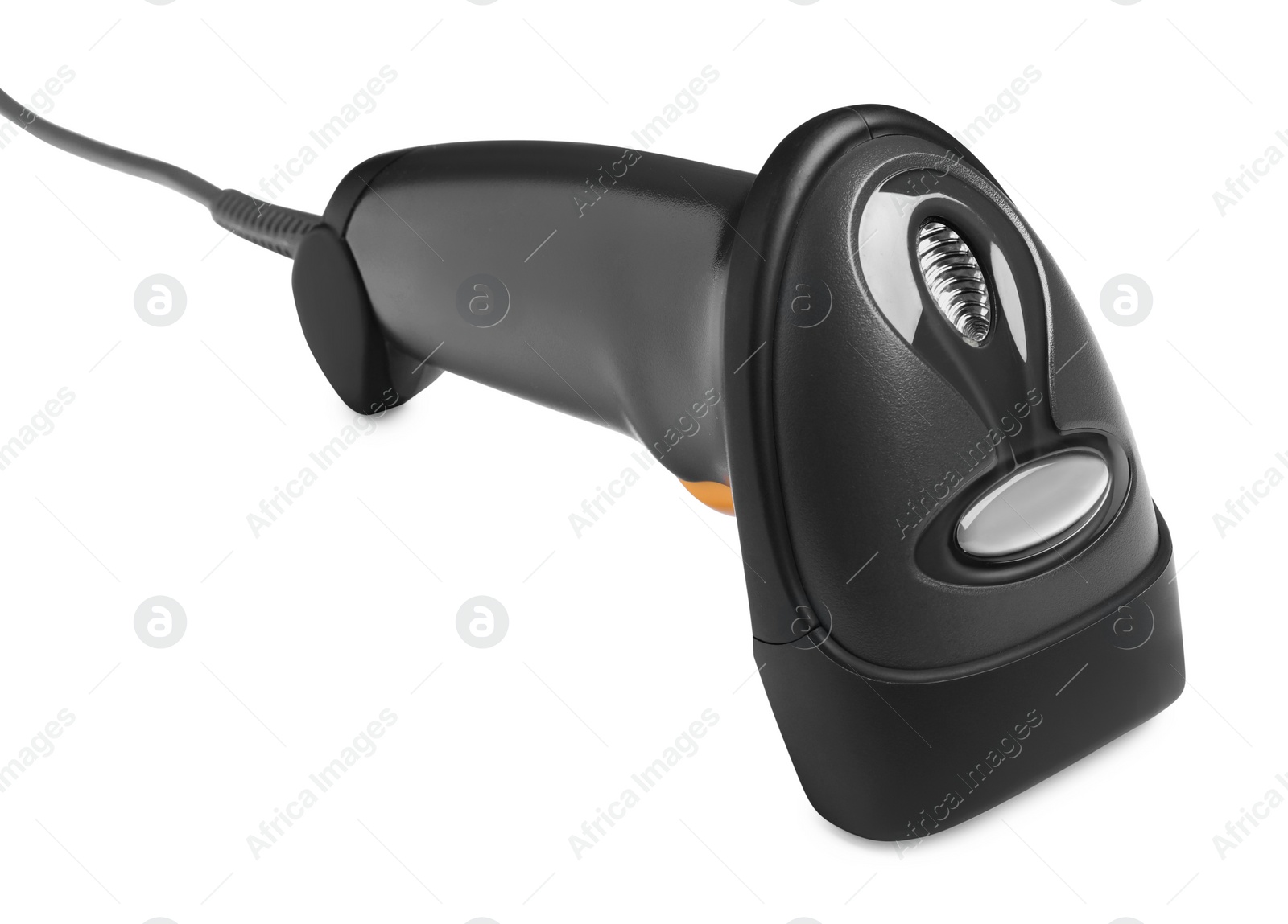 Photo of Black modern barcode scanner isolated on white