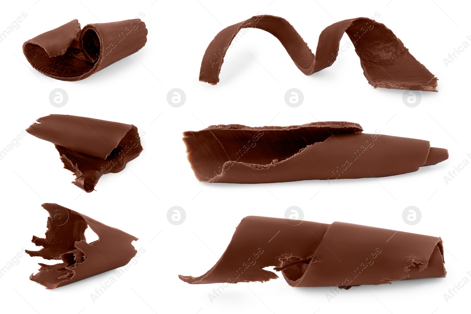 Image of Many chocolate curls isolated on white, collection