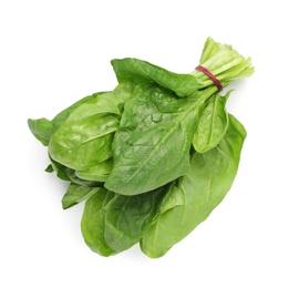 Bundle of fresh spinach isolated on white, top view