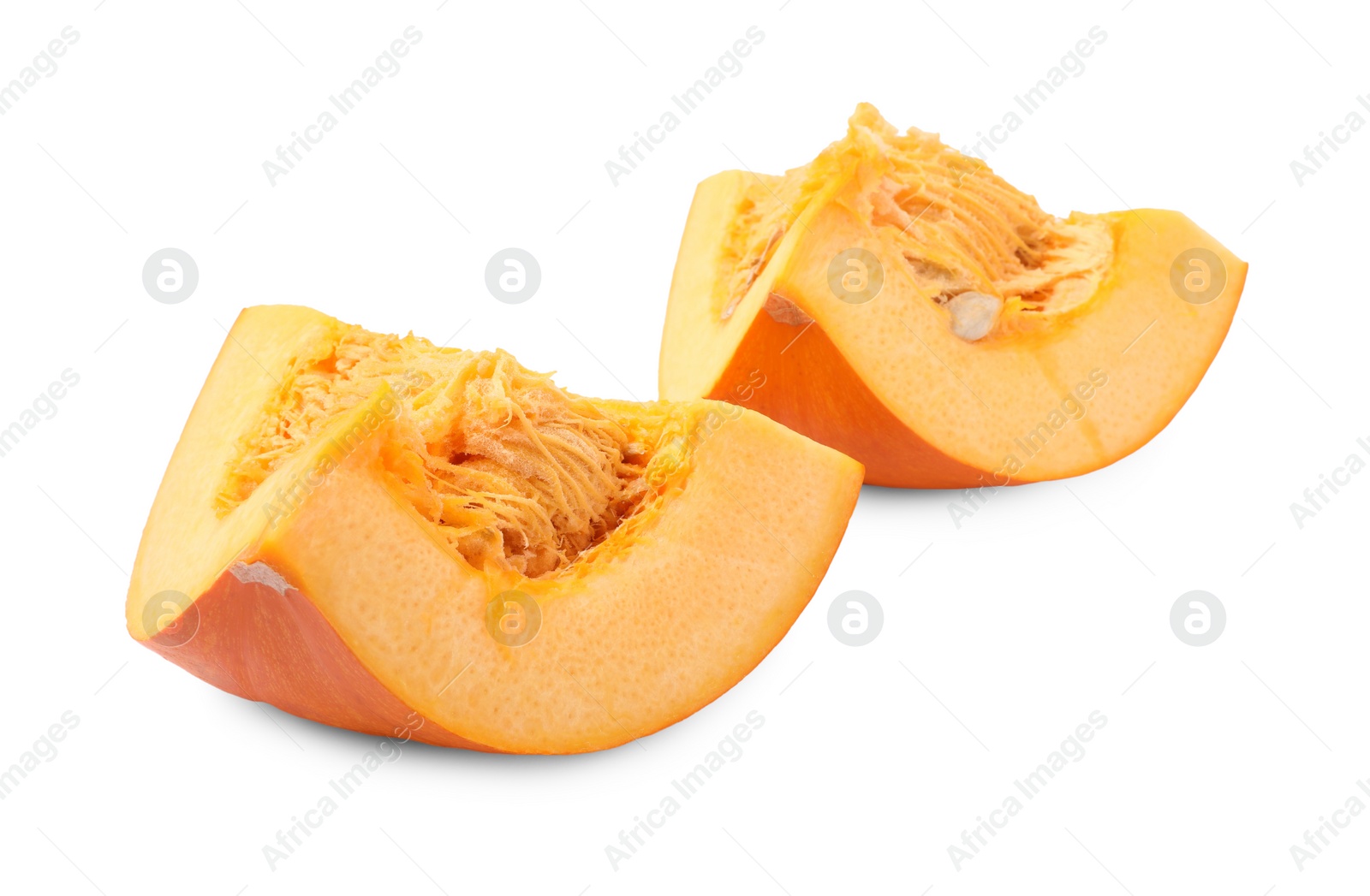 Photo of Pieces of fresh ripe pumpkin isolated on white