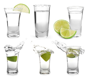 Image of Set of Mexican Tequila shots on white background