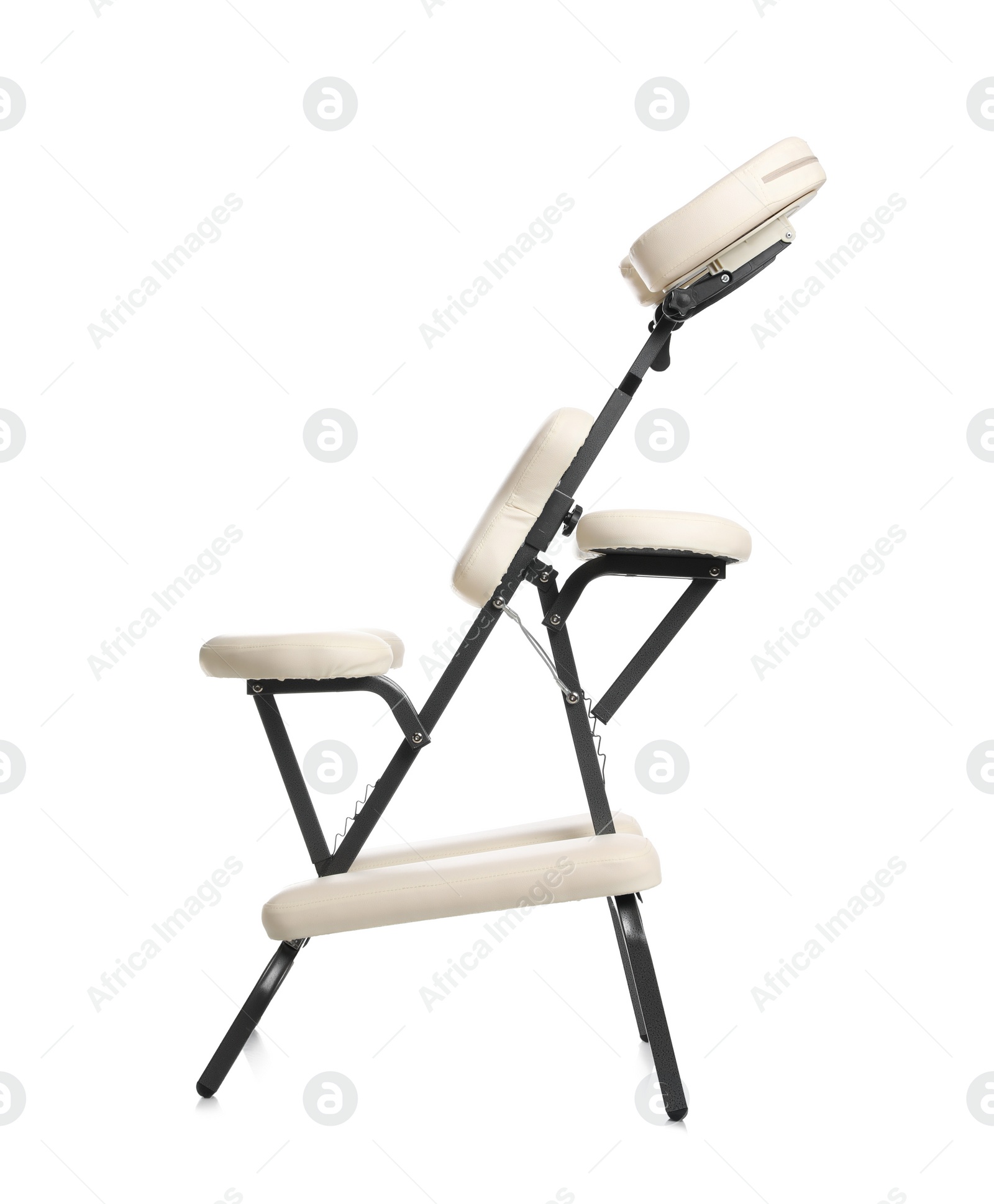 Photo of Modern massage chair isolated on white. Medical equipment