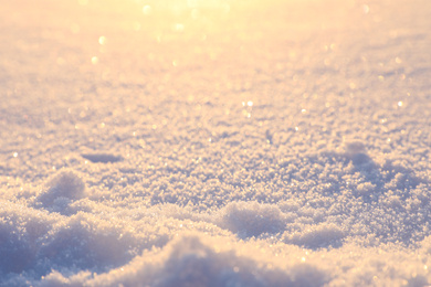 Photo of Beautiful snowdrift as background, closeup view. Winter weather