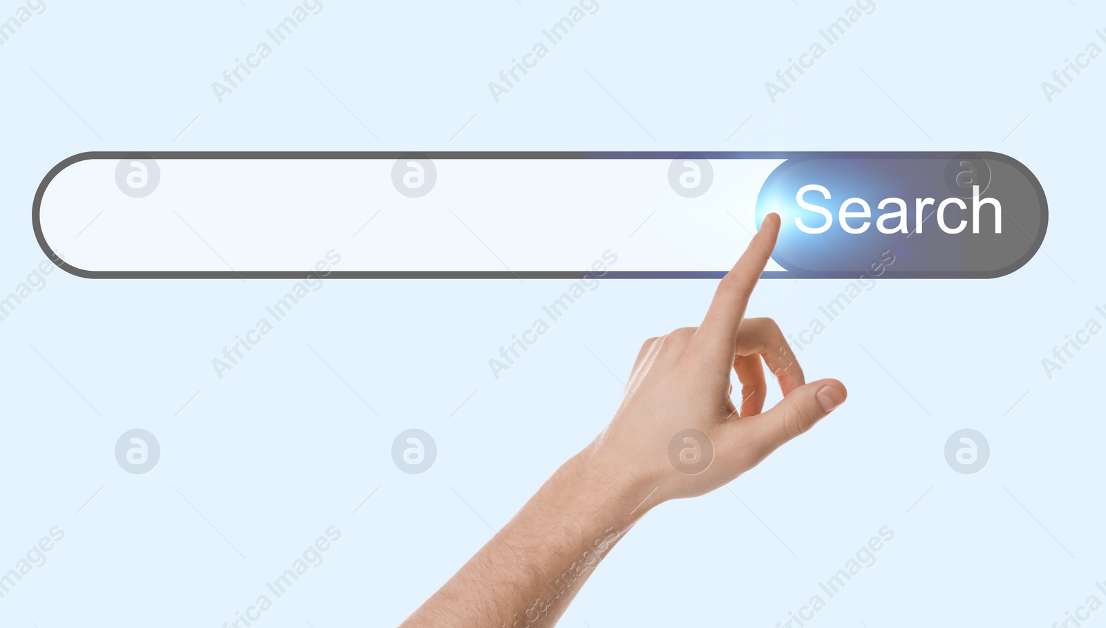 Image of Man using search bar on virtual screen, closeup