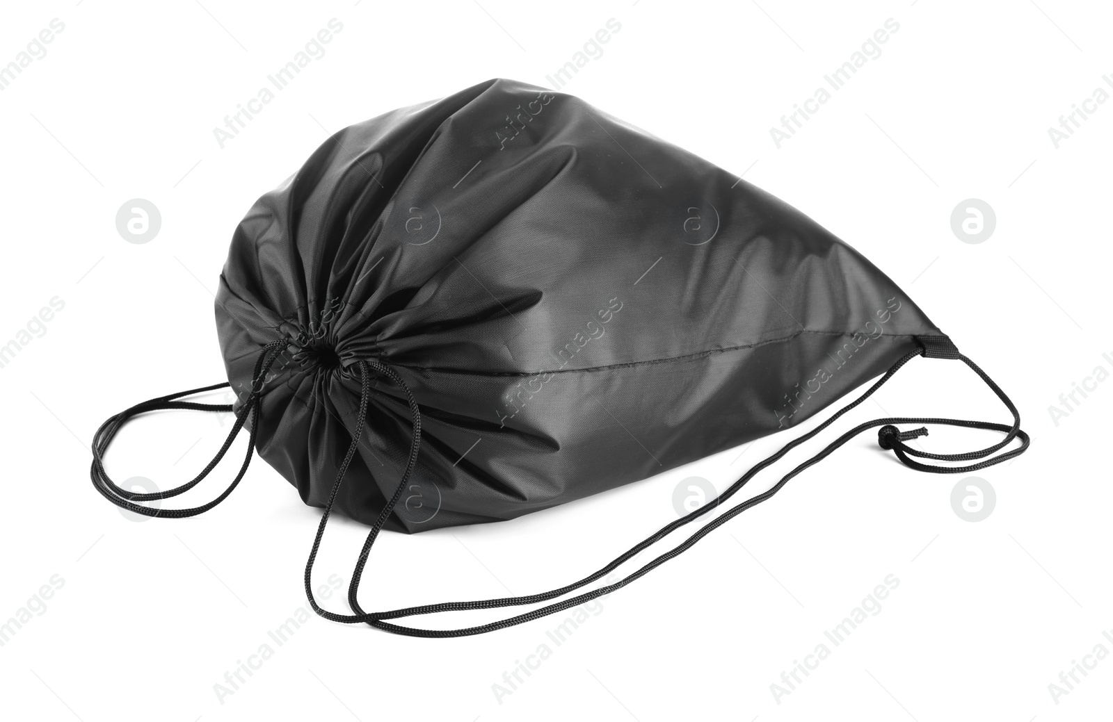 Photo of One black drawstring bag isolated on white