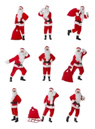 Santa Claus on white background, set of photos. Christmas celebration