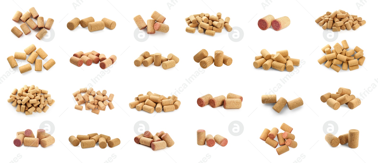 Image of Set with wine corks on white background. Banner design