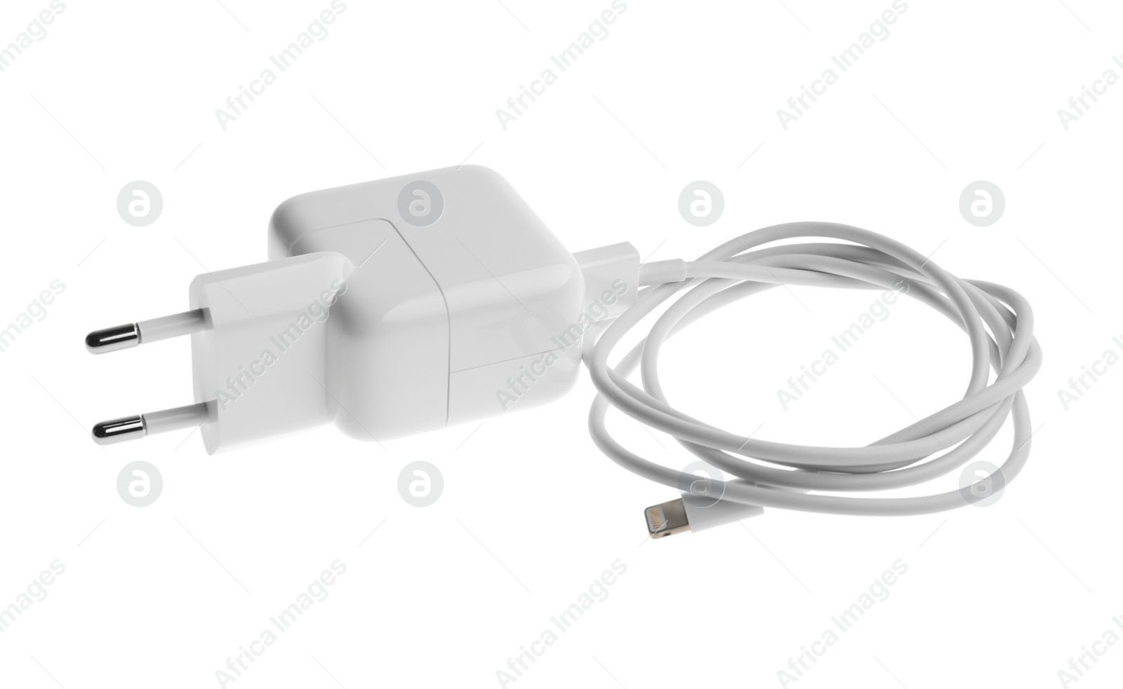 Photo of USB charger isolated on white. Modern technology