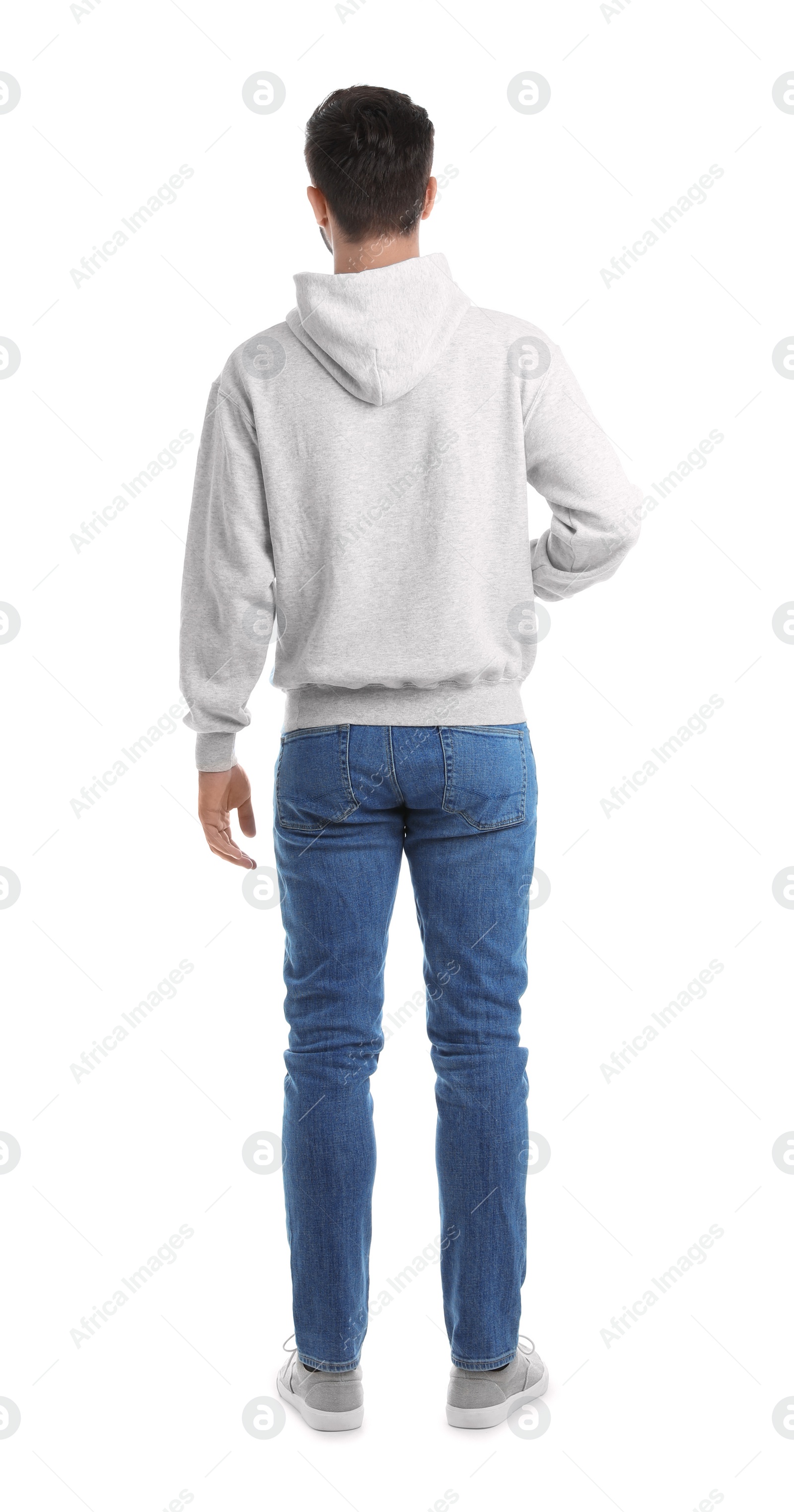 Photo of Young man in sweater isolated on white. Mock up for design