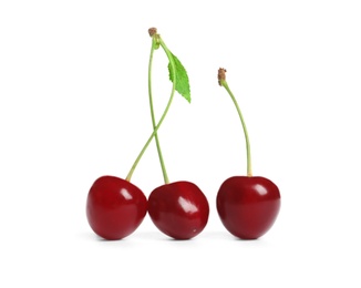 Photo of Delicious ripe sweet cherries on white background