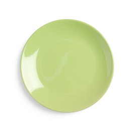 Green ceramic plate isolated on white, top view