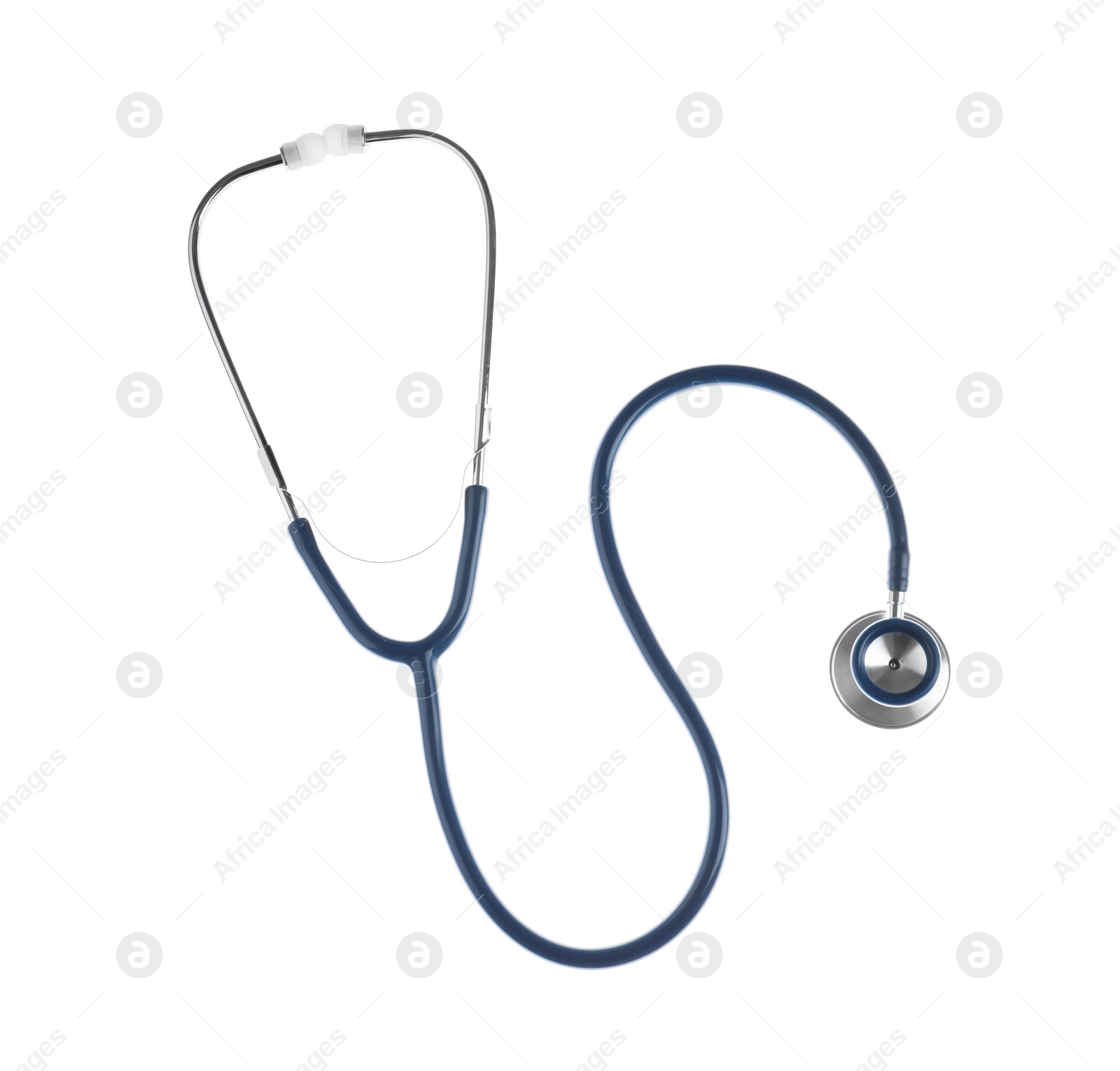 Photo of Stethoscope on white background, top view. Medical device