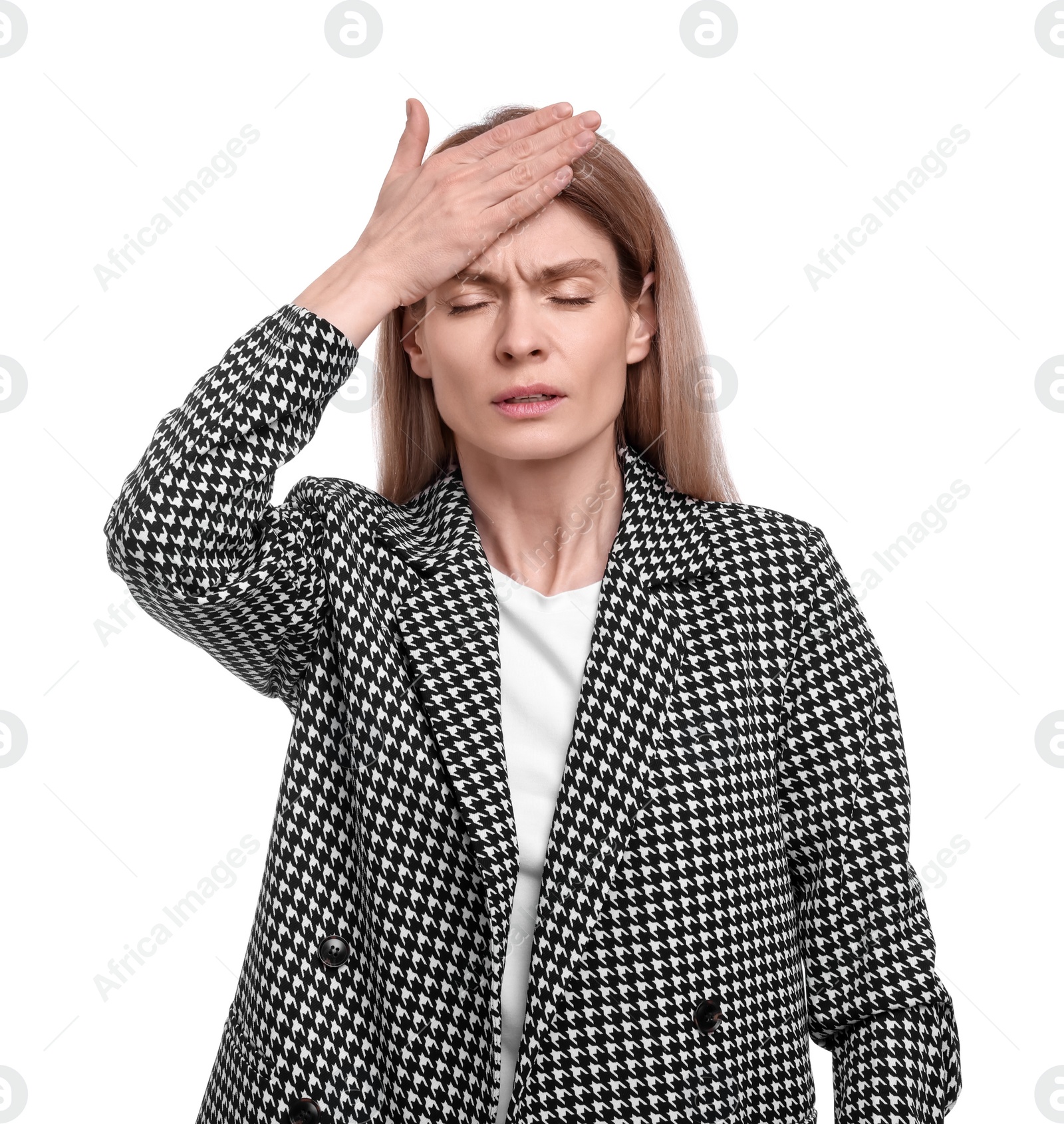 Photo of Beautiful businesswoman in suit on white background