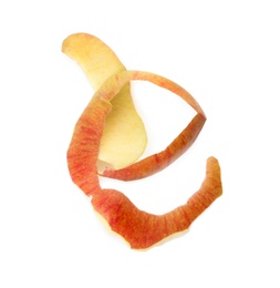 Photo of Apple peel on white background, top view. Composting of organic waste