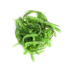 Delicious seaweed salad on white background, top view