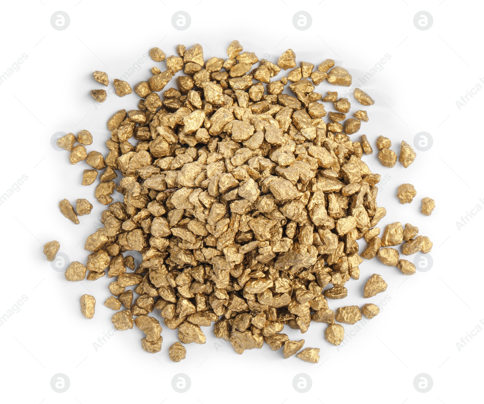 Photo of Pile of gold nuggets on white background, top view