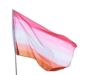 Photo of Bright lesbian flag fluttering on white background