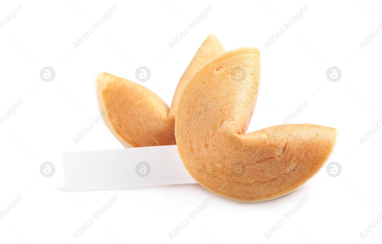 Photo of Traditional fortune cookies with prediction on white background