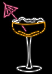Illustration of Cocktail glowing neon sign on black background