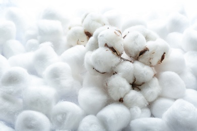 Photo of Flowers on clean cotton balls. Space for text