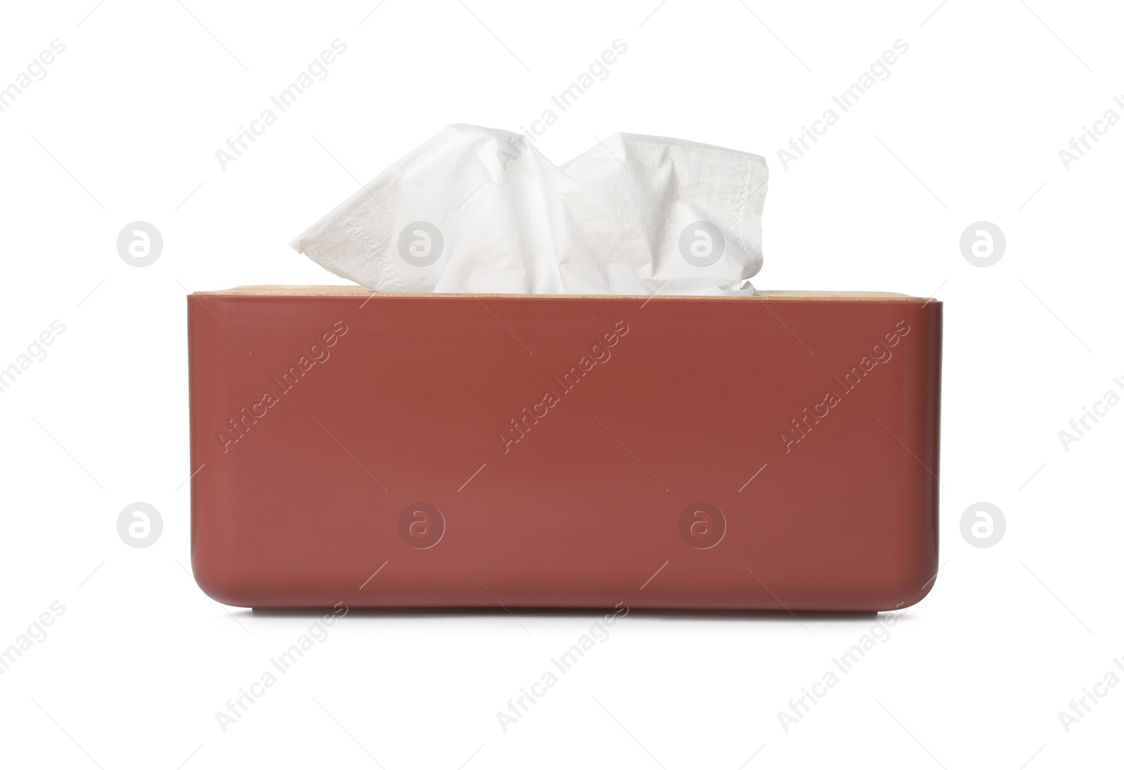 Photo of Holder with paper tissues isolated on white