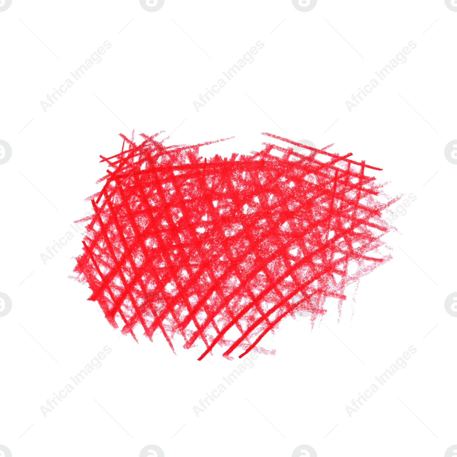 Photo of Red pencil scribble on white background, top view