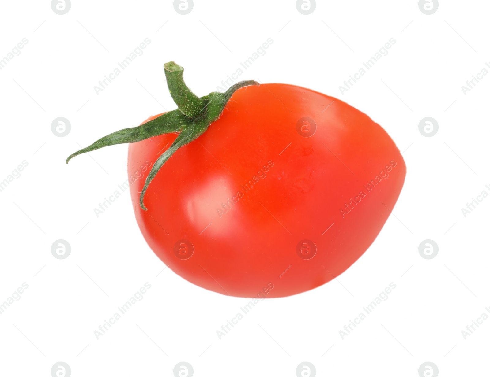 Photo of Half of ripe cherry tomato isolated on white