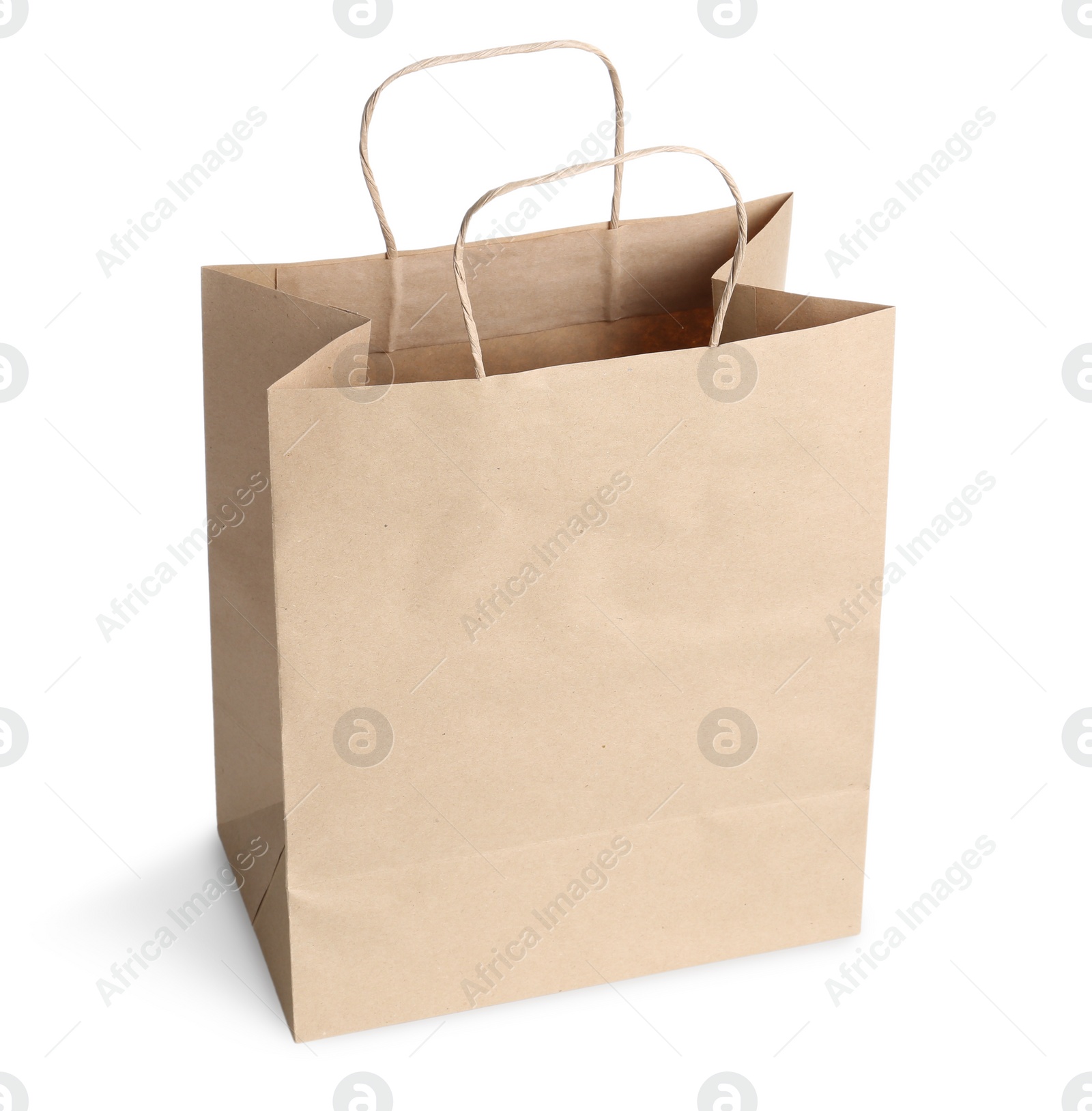 Photo of One kraft paper bag isolated on white. Mockup for design