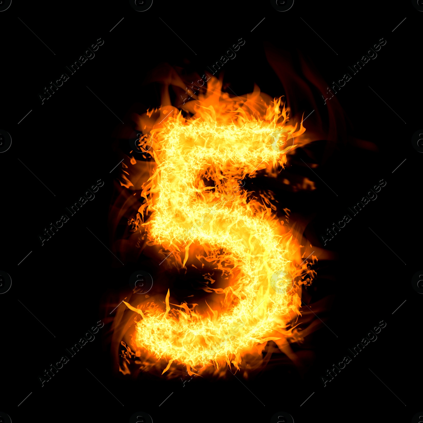 Image of Flaming 5 on black background. Stylized number design