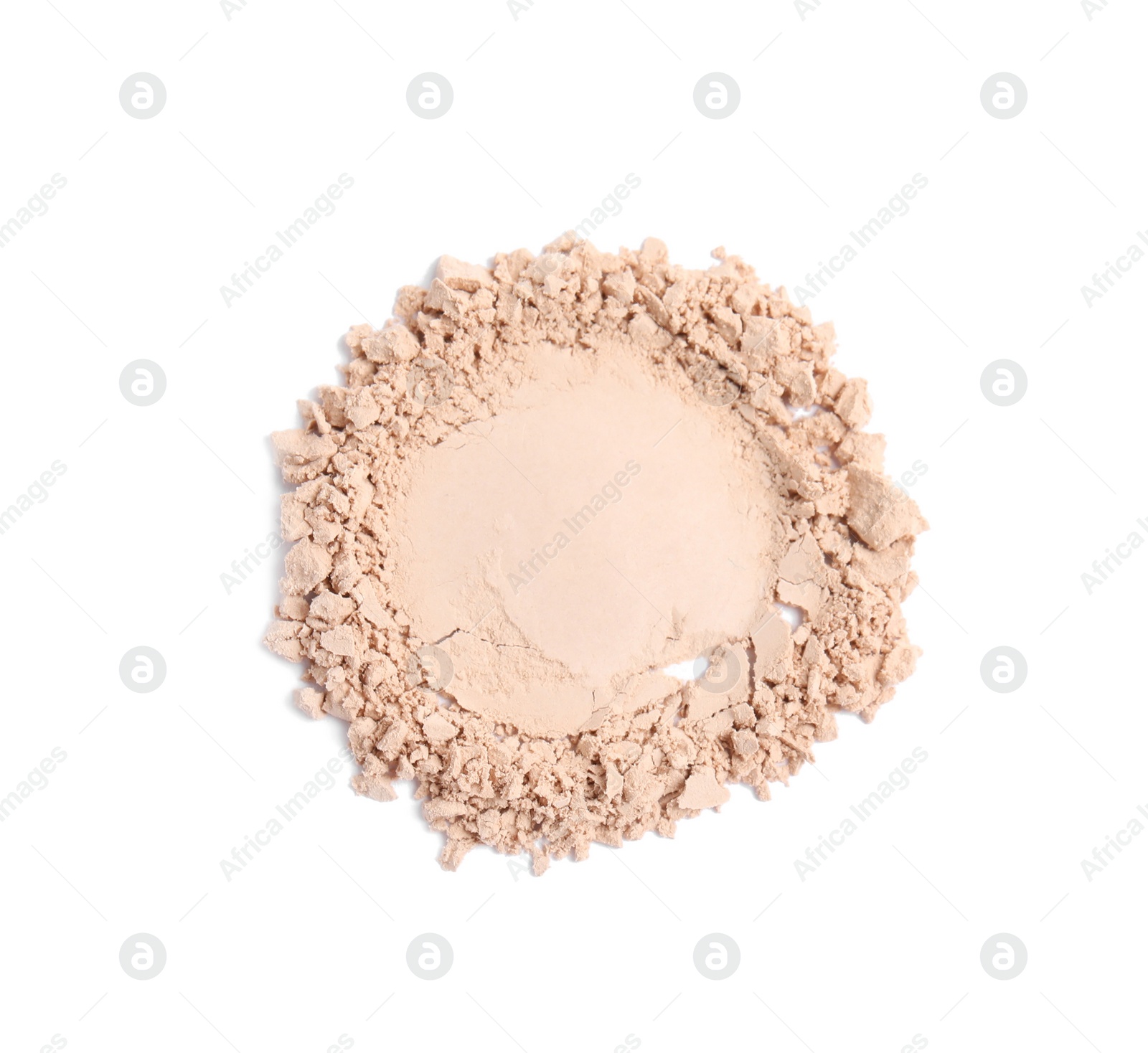 Photo of Sample of crushed face powder on white background, top view