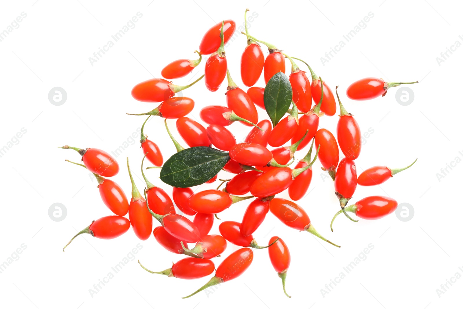 Photo of Fresh ripe goji berries on white background, top view