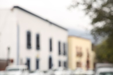 San Pedro Garza Garcia, Mexico – February 8, 2023: Blurred view of street with cars and beautiful buildings