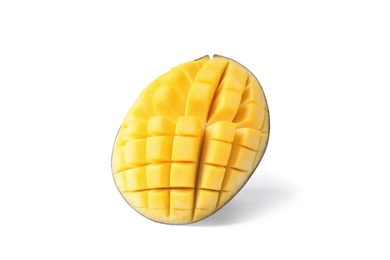 Fresh juicy mango half isolated on white