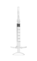 Photo of Injection cosmetology. One medical syringe isolated on white
