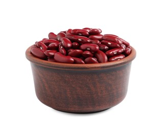 Photo of Bowl of raw red kidney beans isolated on white