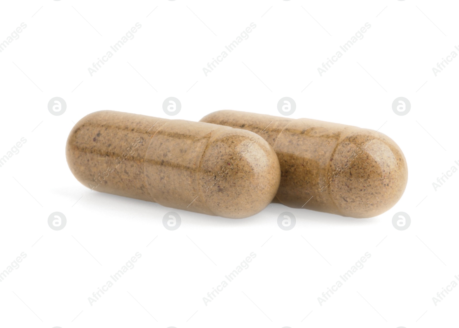 Photo of Vitamin capsules isolated on white. Health supplements