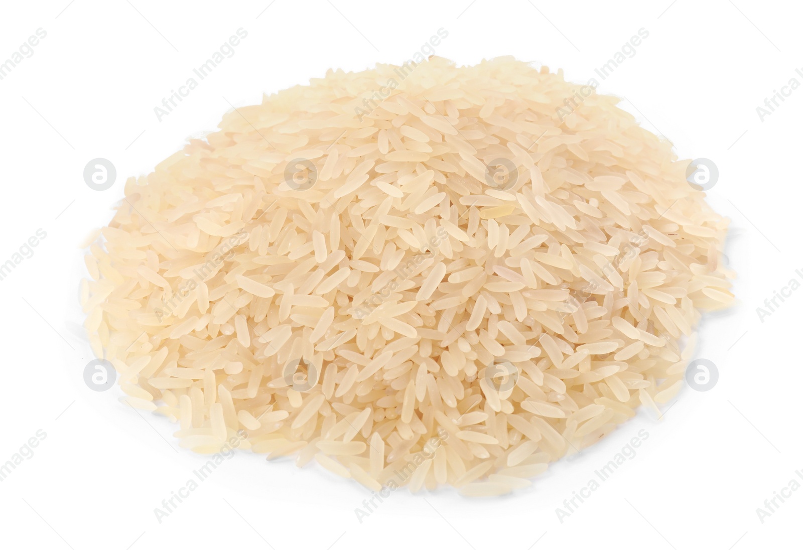 Photo of Pile of raw rice isolated on white