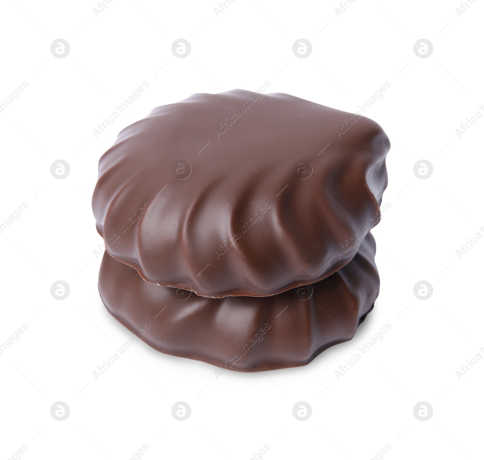 Photo of Delicious chocolate covered marshmallows isolated on white