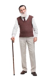 Photo of Senior man with walking cane on white background