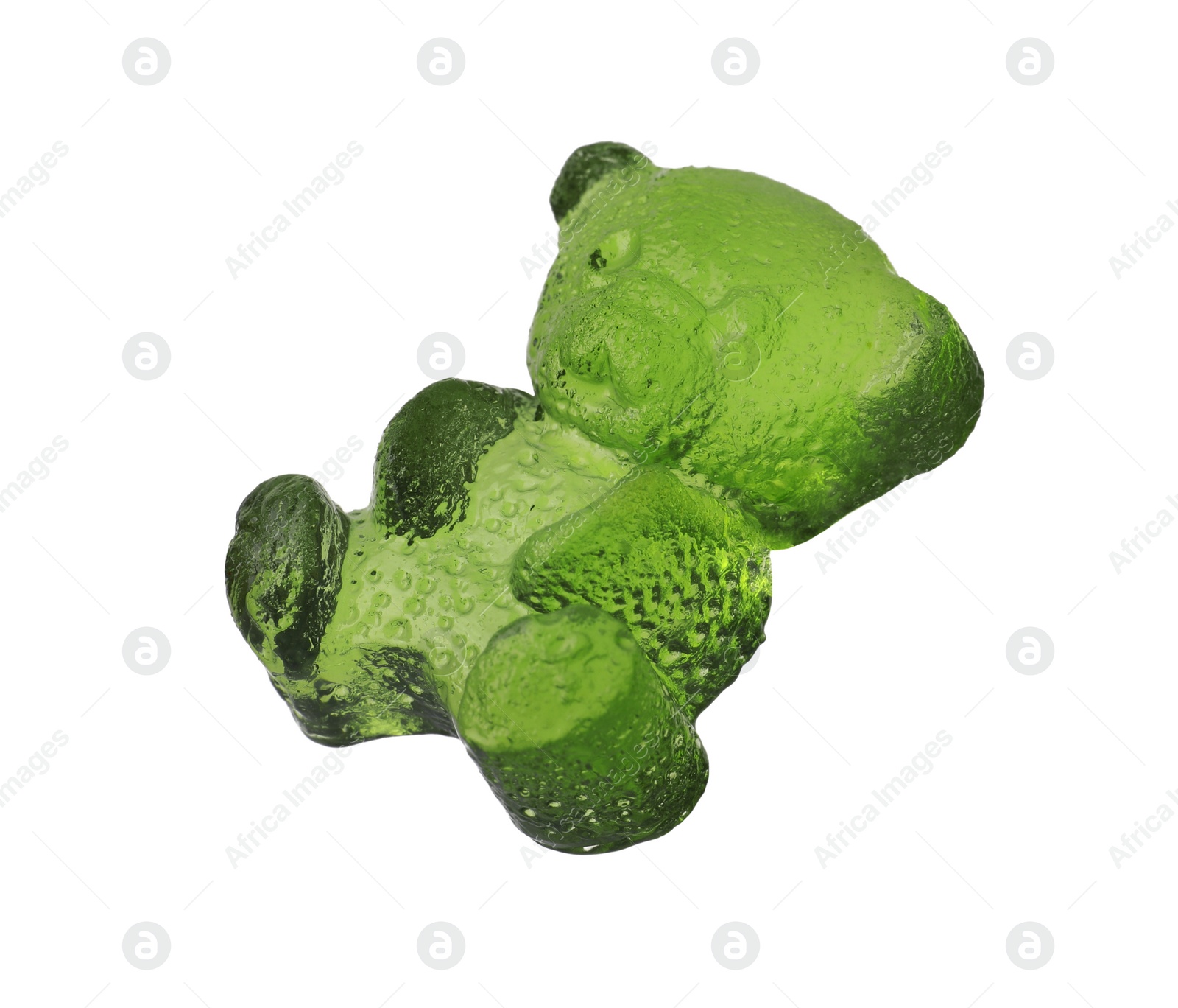 Photo of Delicious green gummy bear candy isolated on white